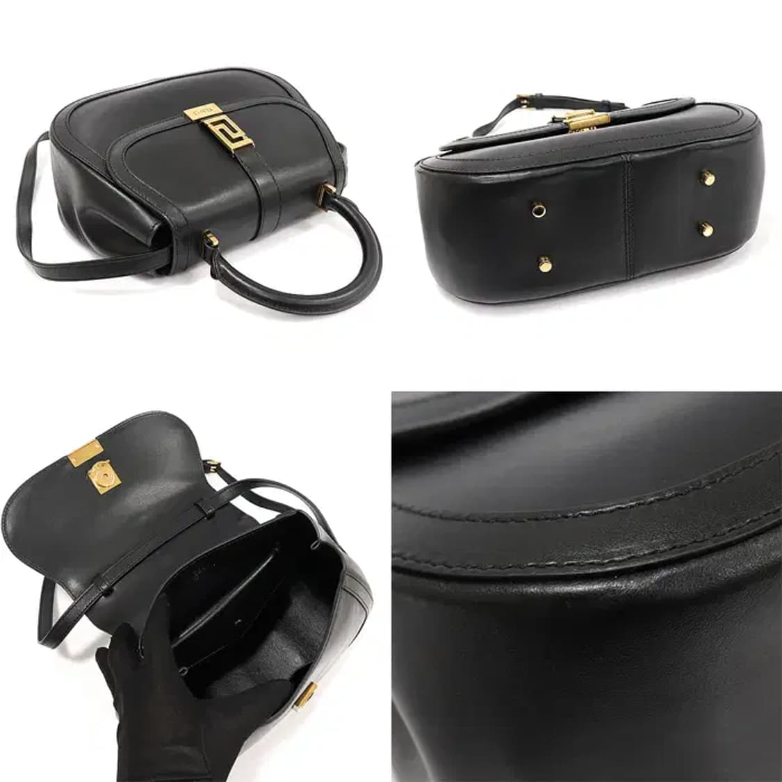 베르사체 1012105 블랙 카프스킨 금장 탑핸들 CO77091VE 상품이미지5