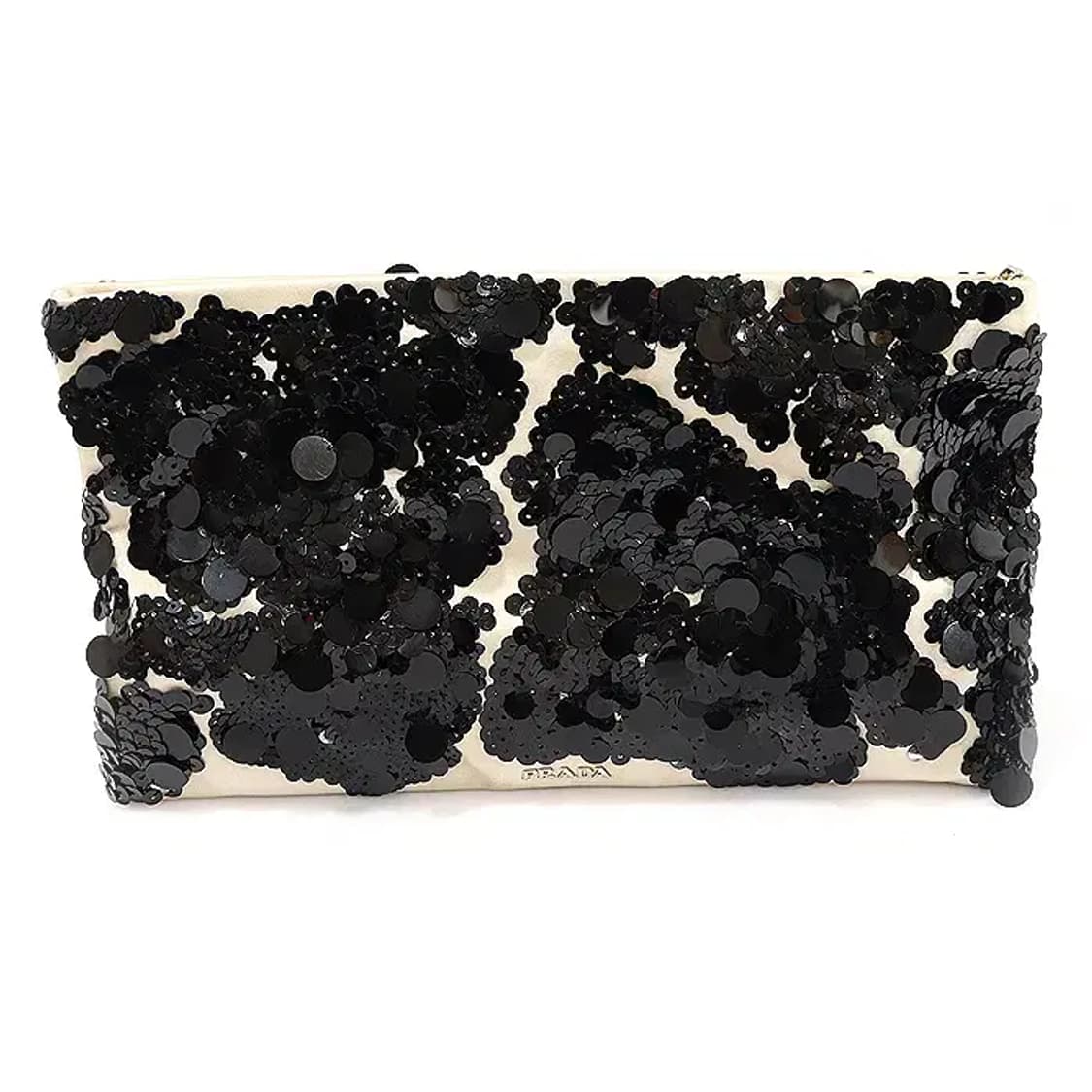 프라다 베이지 새틴 블랙 스팽글 플라워 장식 클러치 CO92635PR 상품이미지1