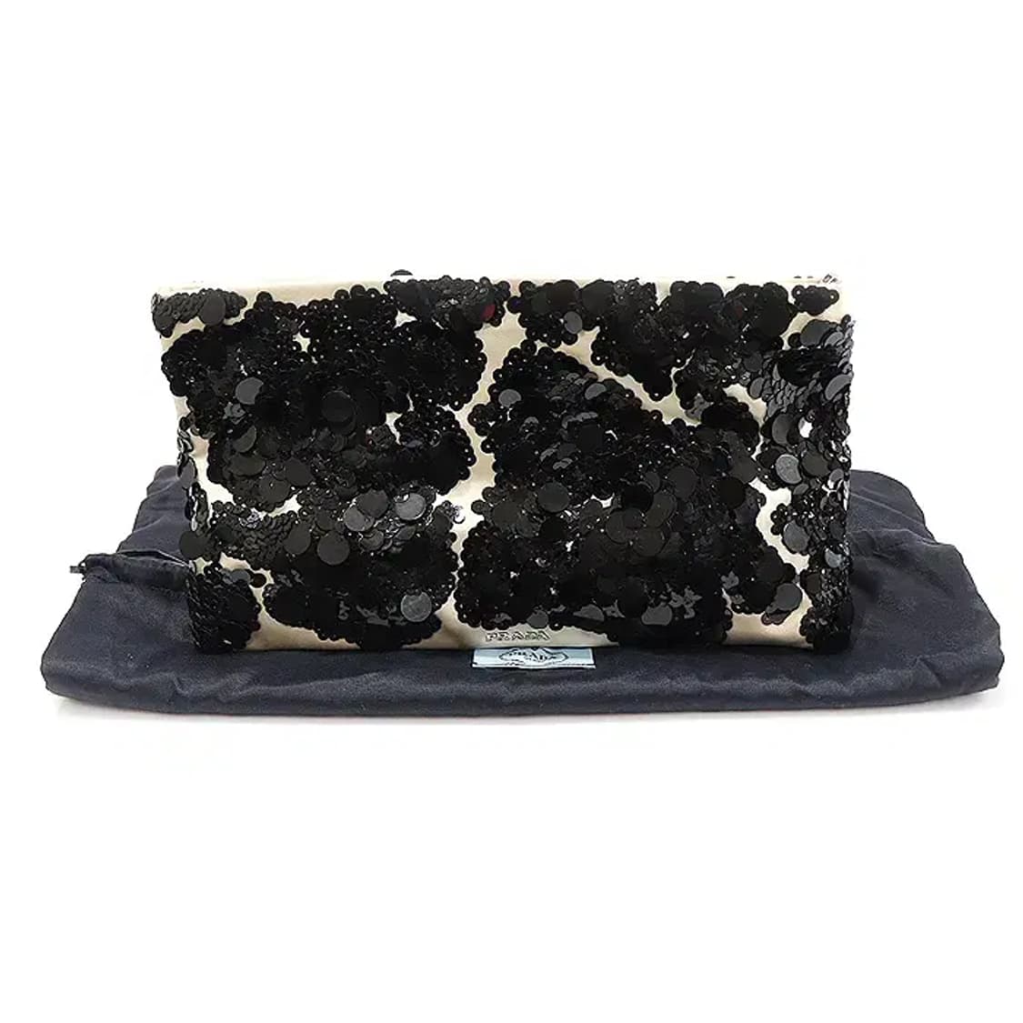 프라다 베이지 새틴 블랙 스팽글 플라워 장식 클러치 CO92635PR 상품이미지2