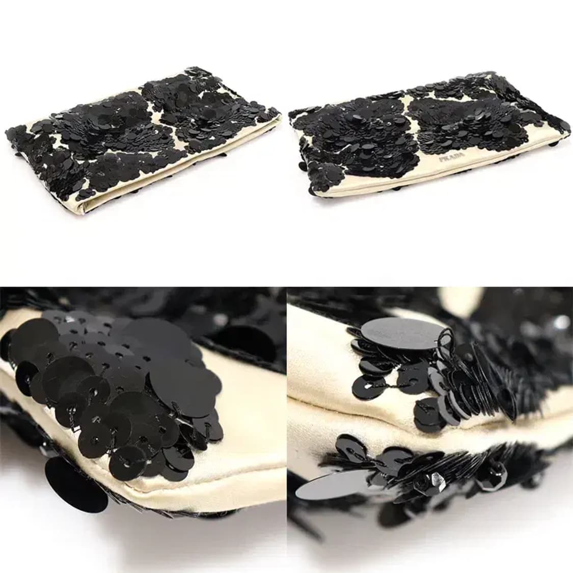 프라다 베이지 새틴 블랙 스팽글 플라워 장식 클러치 CO92635PR 상품이미지5