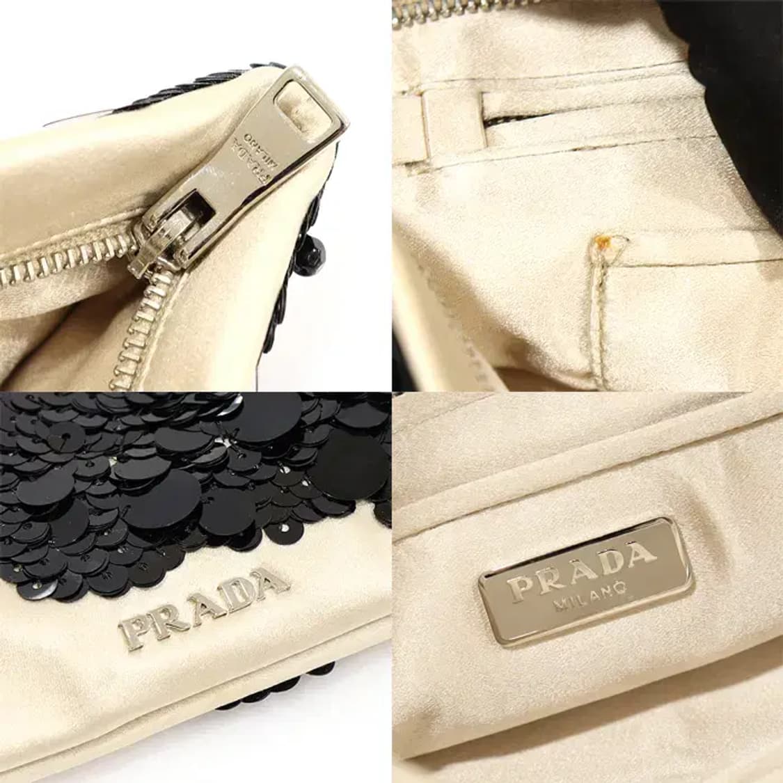 프라다 베이지 새틴 블랙 스팽글 플라워 장식 클러치 CO92635PR 상품이미지7