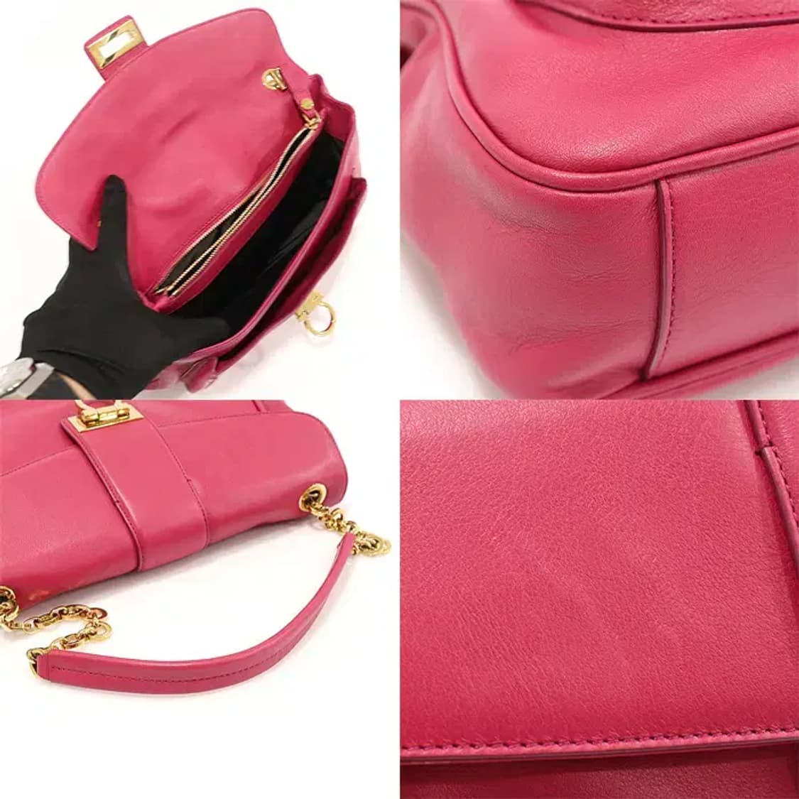 페라가모 21 E463 핑크 레더 금장 간치니 숄더백 EP79034FE 상품이미지5