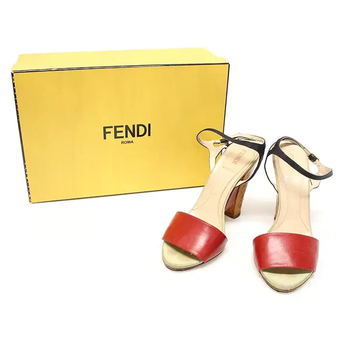펜디 레드 레더 멀티 컬러 새틴 트리밍 여성 샌들 36 21964FD 상품이미지2