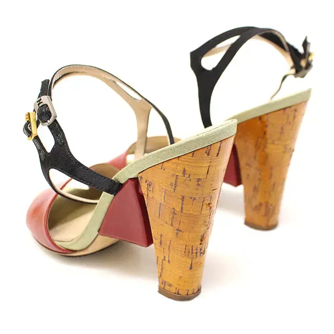 펜디 레드 레더 멀티 컬러 새틴 트리밍 여성 샌들 36 21964FD 상품이미지5