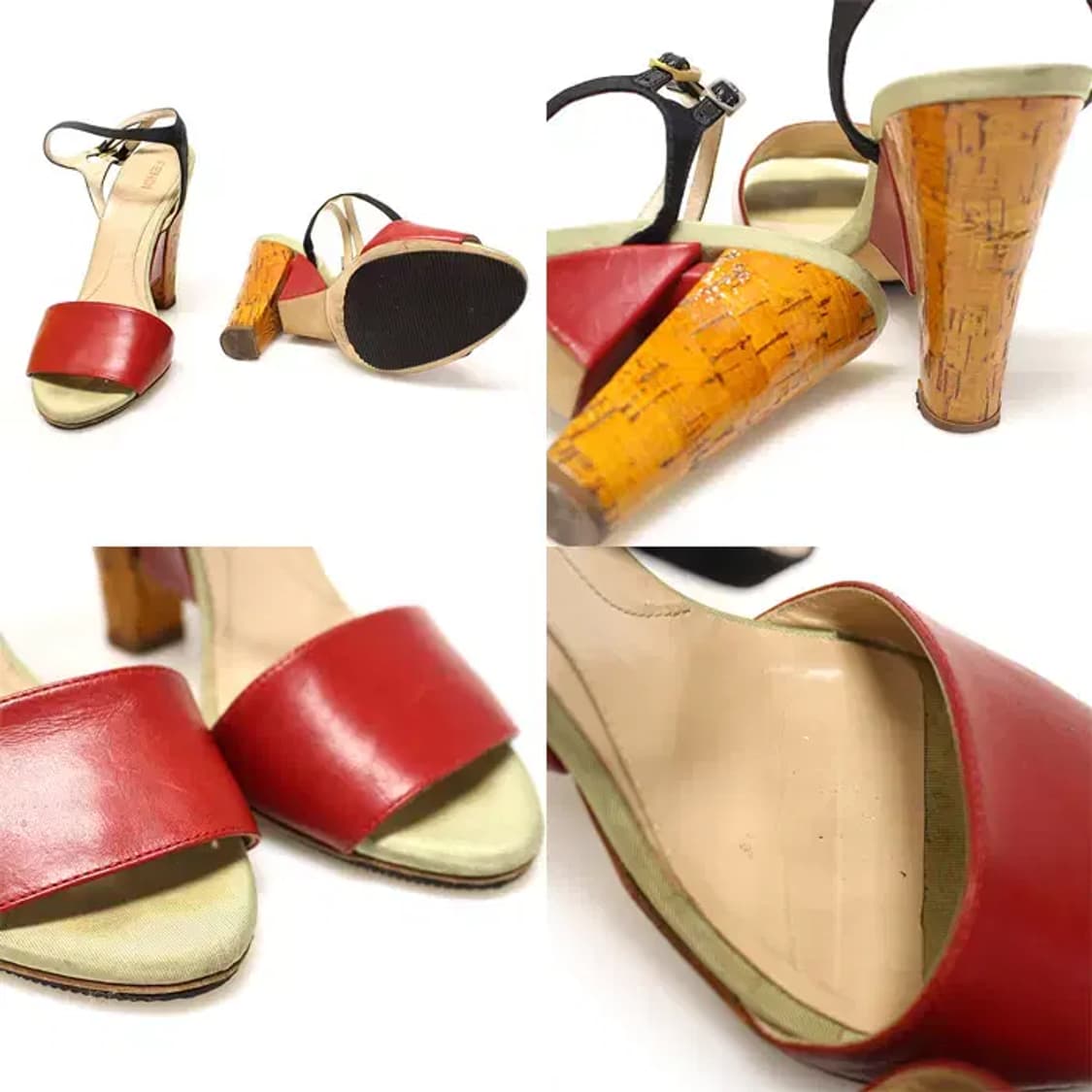 펜디 레드 레더 멀티 컬러 새틴 트리밍 여성 샌들 36 21964FD 상품이미지6