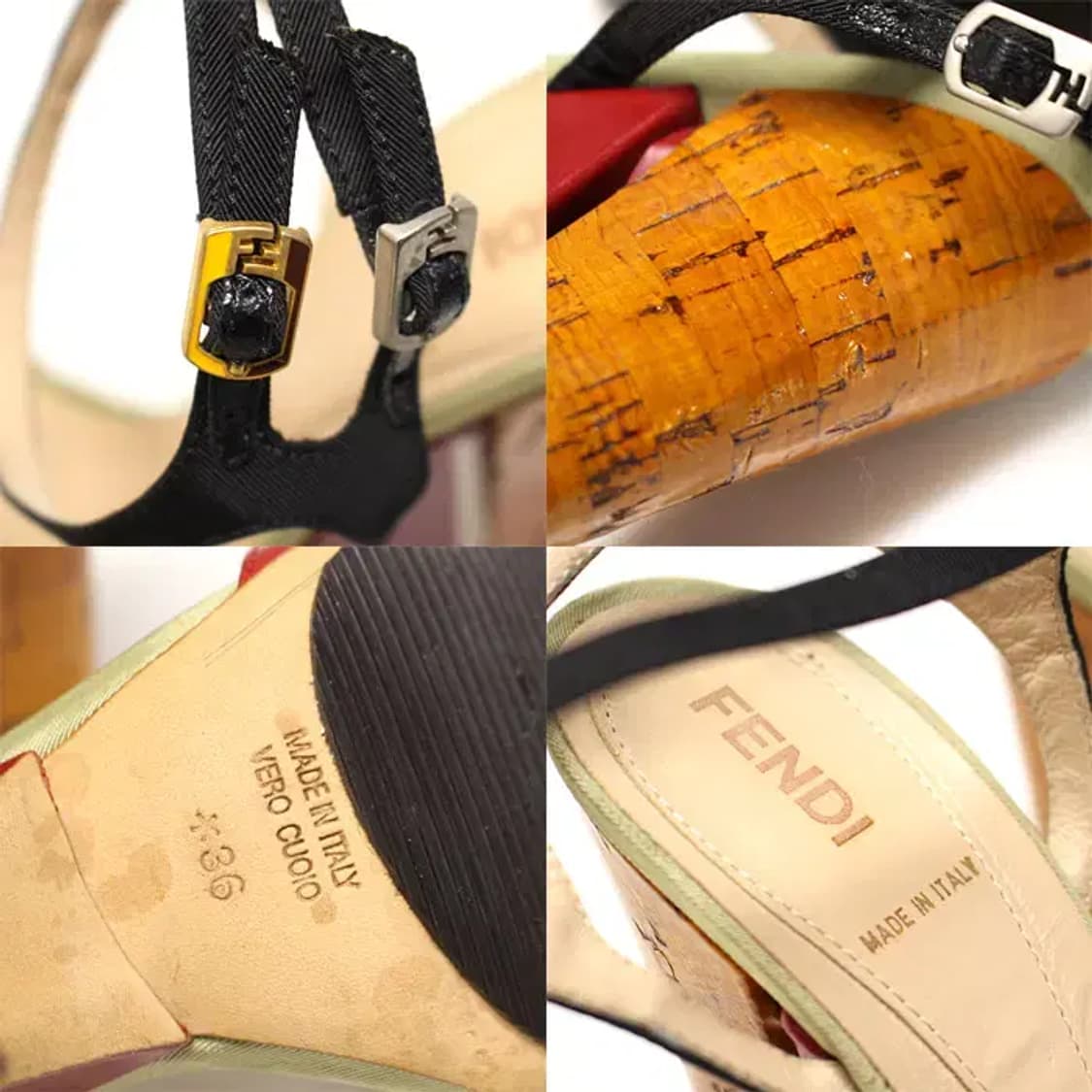 펜디 레드 레더 멀티 컬러 새틴 트리밍 여성 샌들 36 21964FD 상품이미지7