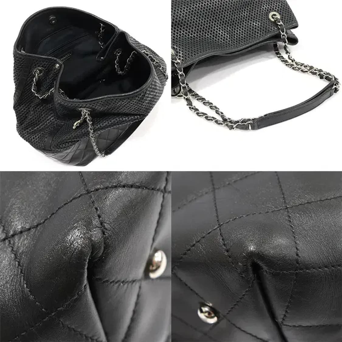 샤넬 블랙 퀄팅 퍼포 노스 사우스 은장 체인 숄더백 EP35761CH 상품이미지5