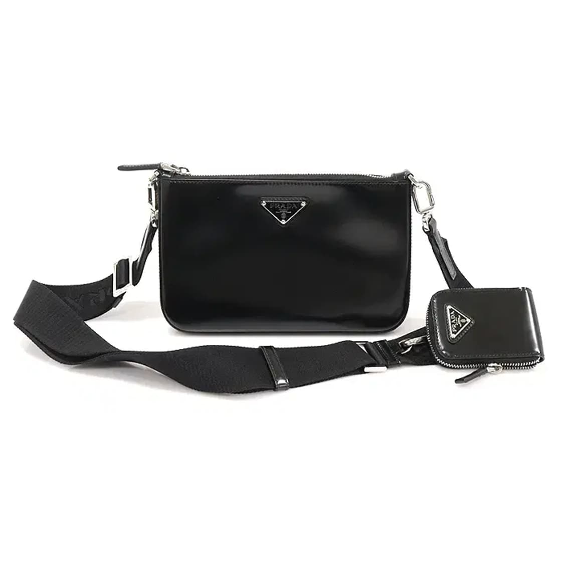 프라다 2VH129 블랙 브러시드 레더 은장 크로스백 EP66471PR 상품이미지1