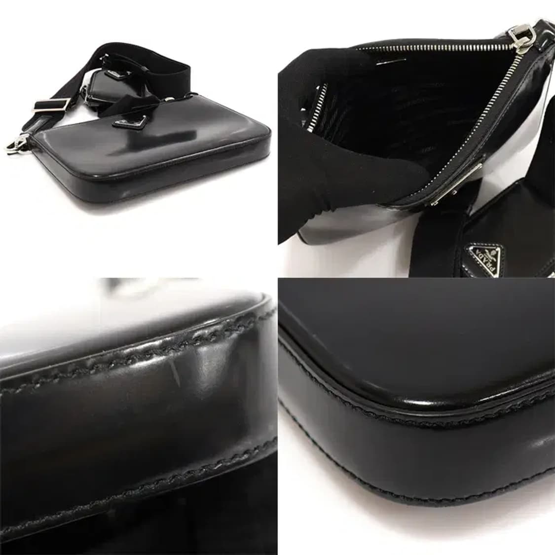 프라다 2VH129 블랙 브러시드 레더 은장 크로스백 EP66471PR 상품이미지5