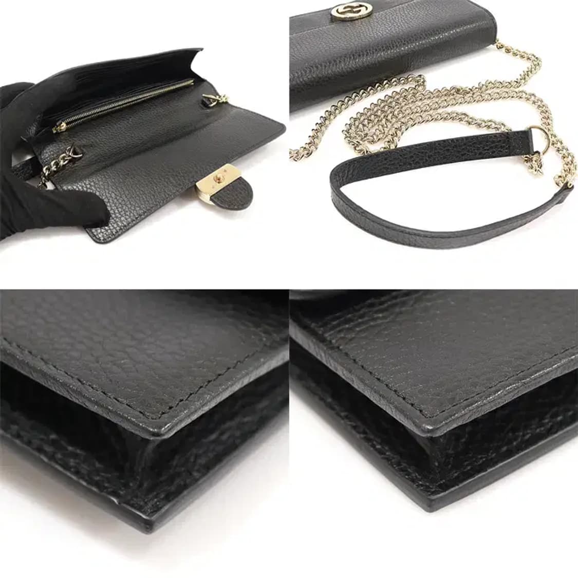 구찌 510314 블랙 레더 체인 미니 클러치 크로스백 EP71465GU 상품이미지6