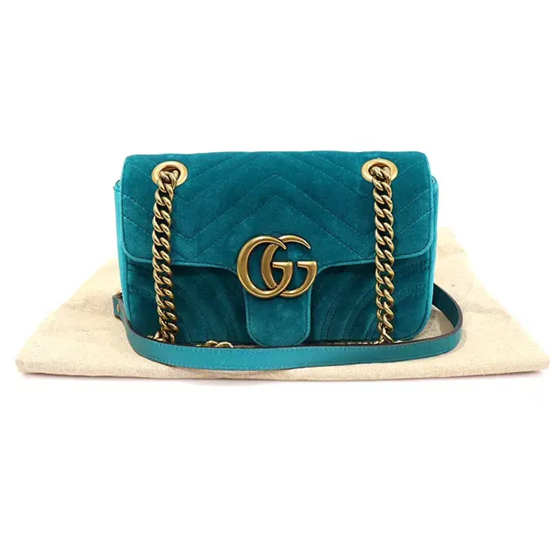 구찌 446744 블루 그린 벨벳 마몽 미니 숄더백 CO15647GU 상품이미지2