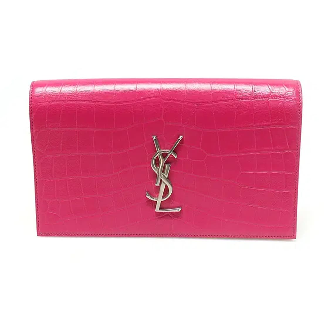 생로랑 400409 핑크 크로커다일 패턴 은장 클러치 45674YSLC 상품이미지1