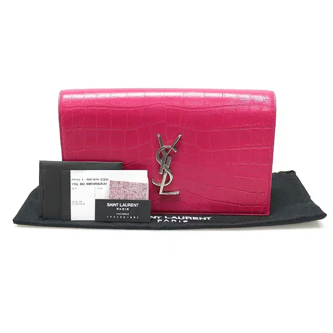 생로랑 400409 핑크 크로커다일 패턴 은장 클러치 45674YSLC 상품이미지2