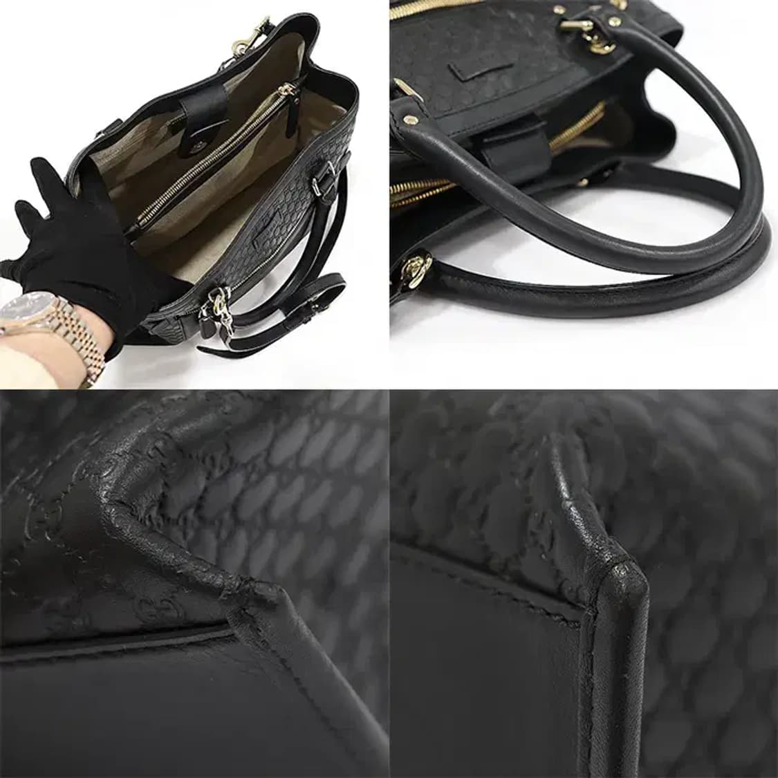 구찌 510291 블랙 마이크로시마 레더 금장 토트 EP54509GU 상품이미지6