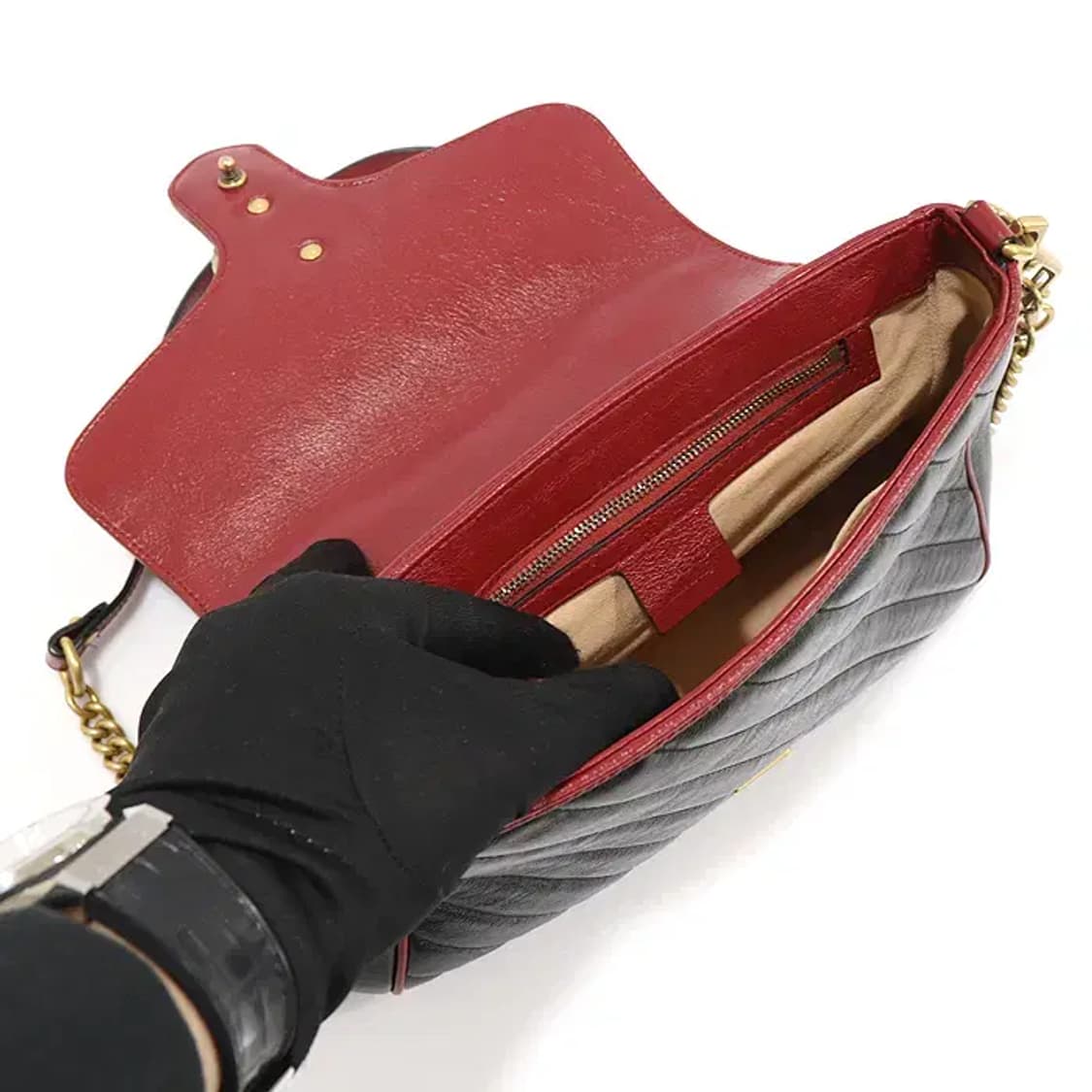 구찌 498110 블랙 레드 GG 마몽 탑핸들 스몰 EP84165GU 상품이미지5