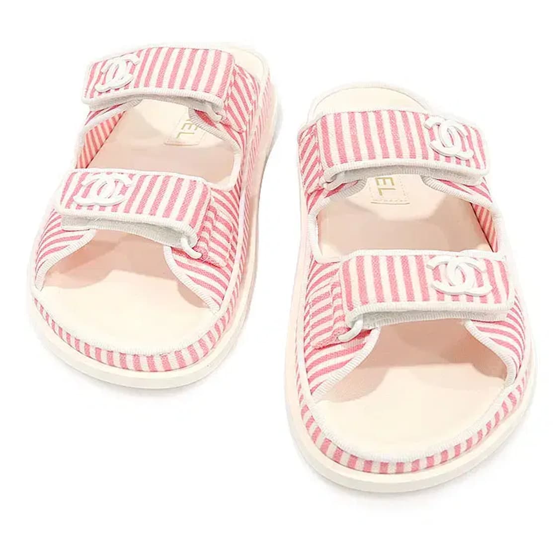 샤넬 G45718 화이트 핑크 코튼 벨크로 뮬 샌들 40617CHC 상품이미지1