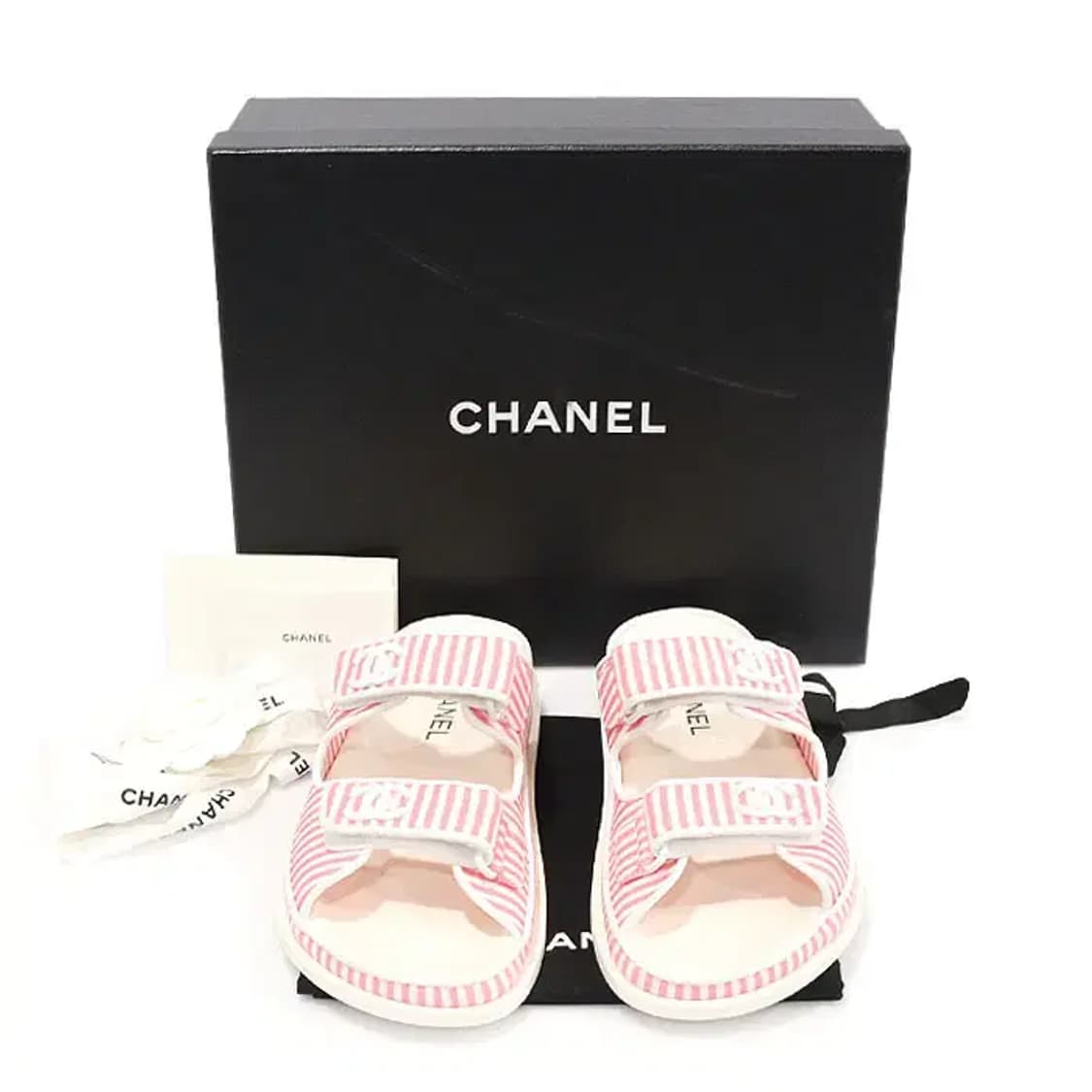 샤넬 G45718 화이트 핑크 코튼 벨크로 뮬 샌들 40617CHC 상품이미지2