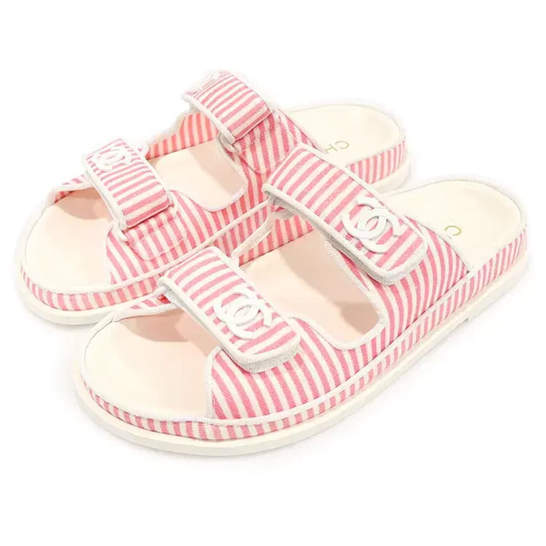 샤넬 G45718 화이트 핑크 코튼 벨크로 뮬 샌들 40617CHC 상품이미지3