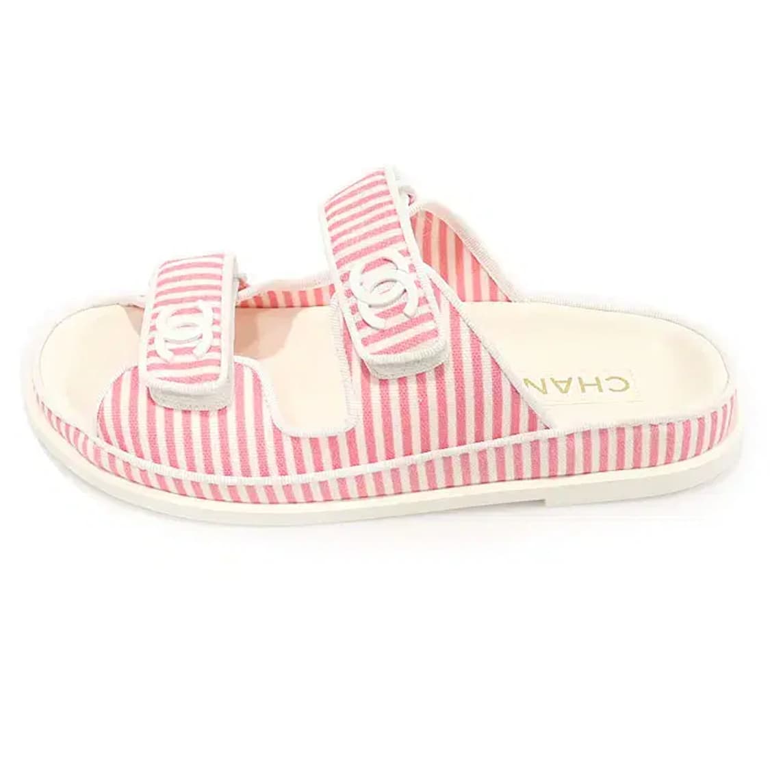 샤넬 G45718 화이트 핑크 코튼 벨크로 뮬 샌들 40617CHC 상품이미지4