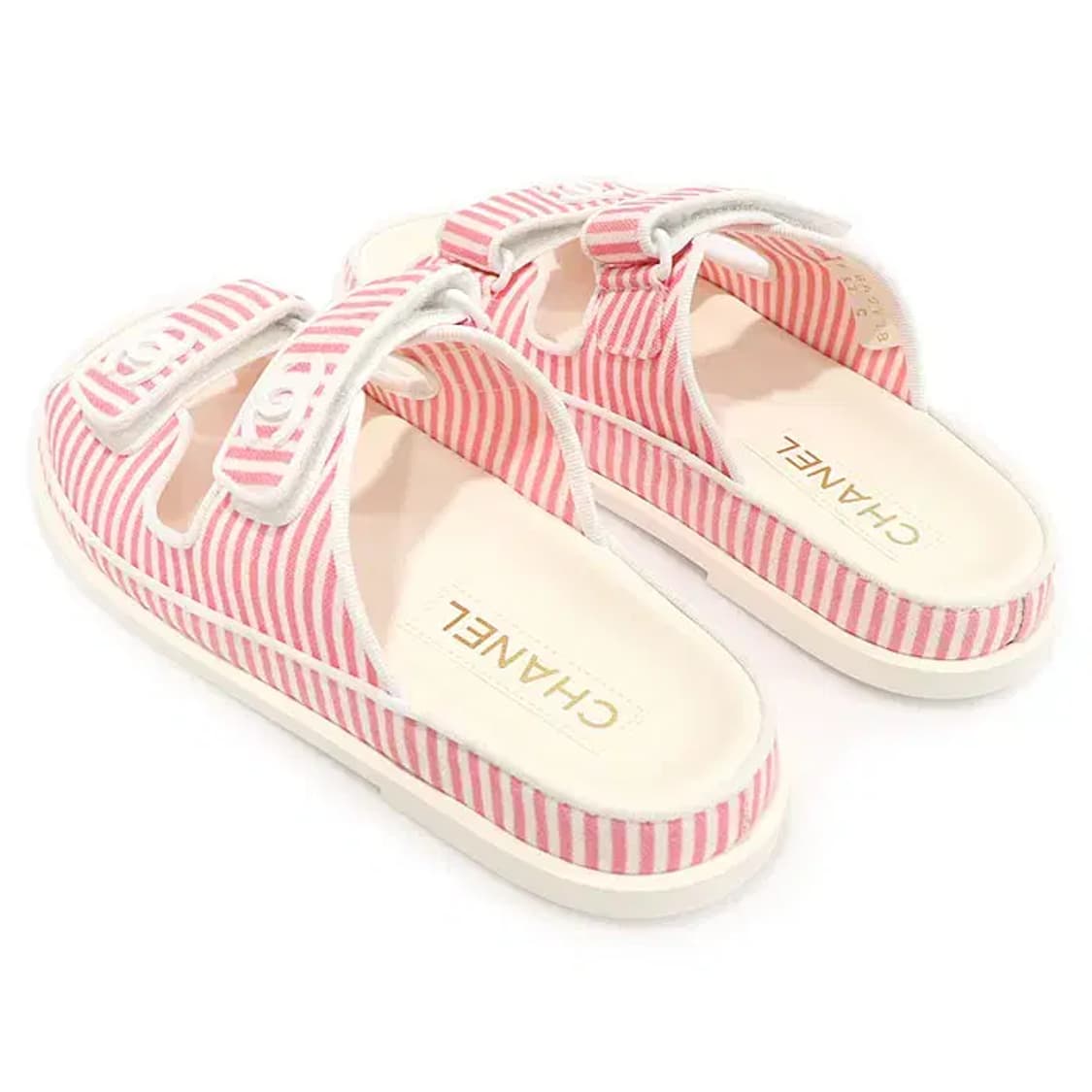 샤넬 G45718 화이트 핑크 코튼 벨크로 뮬 샌들 40617CHC 상품이미지5