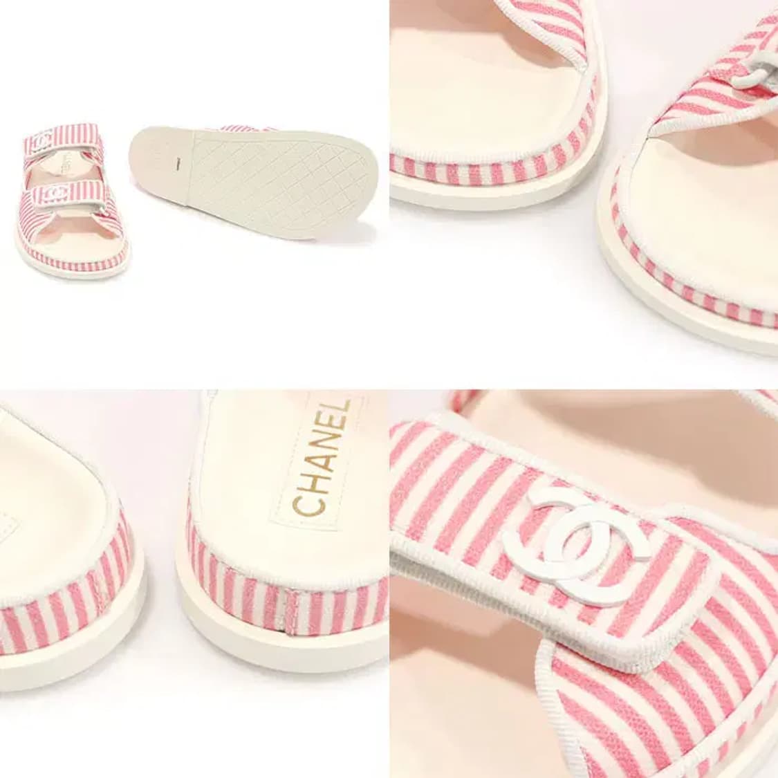 샤넬 G45718 화이트 핑크 코튼 벨크로 뮬 샌들 40617CHC 상품이미지6