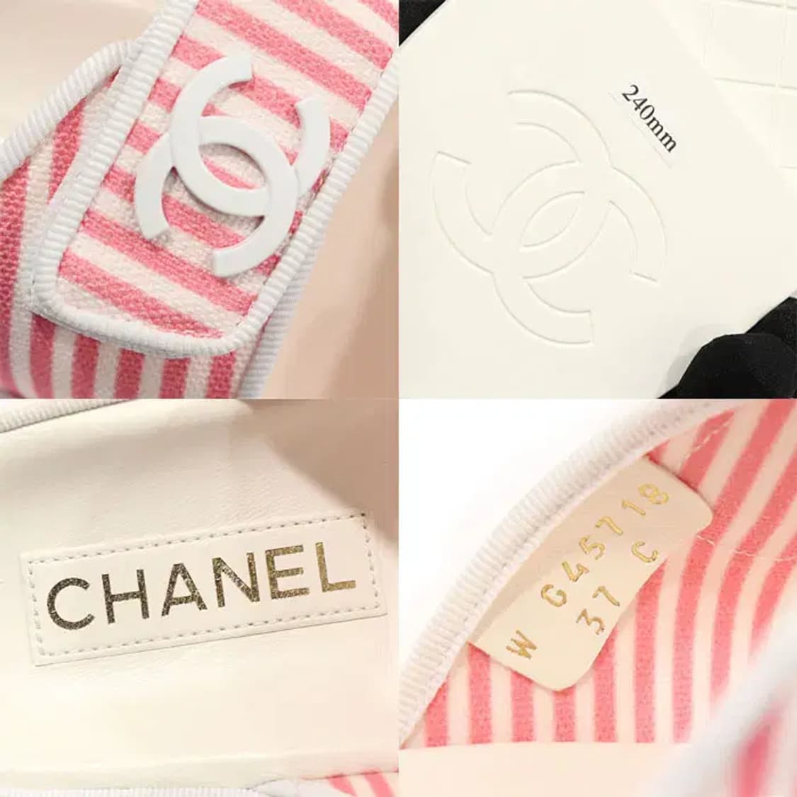 샤넬 G45718 화이트 핑크 코튼 벨크로 뮬 샌들 40617CHC 상품이미지7