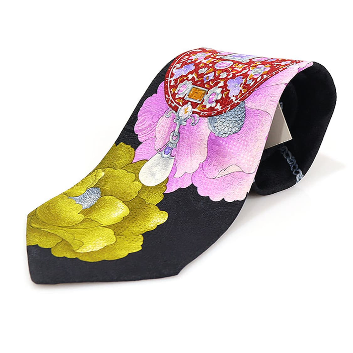 레오나드 100% 실크 블랙 플라워 패턴 넥타이 상품이미지2