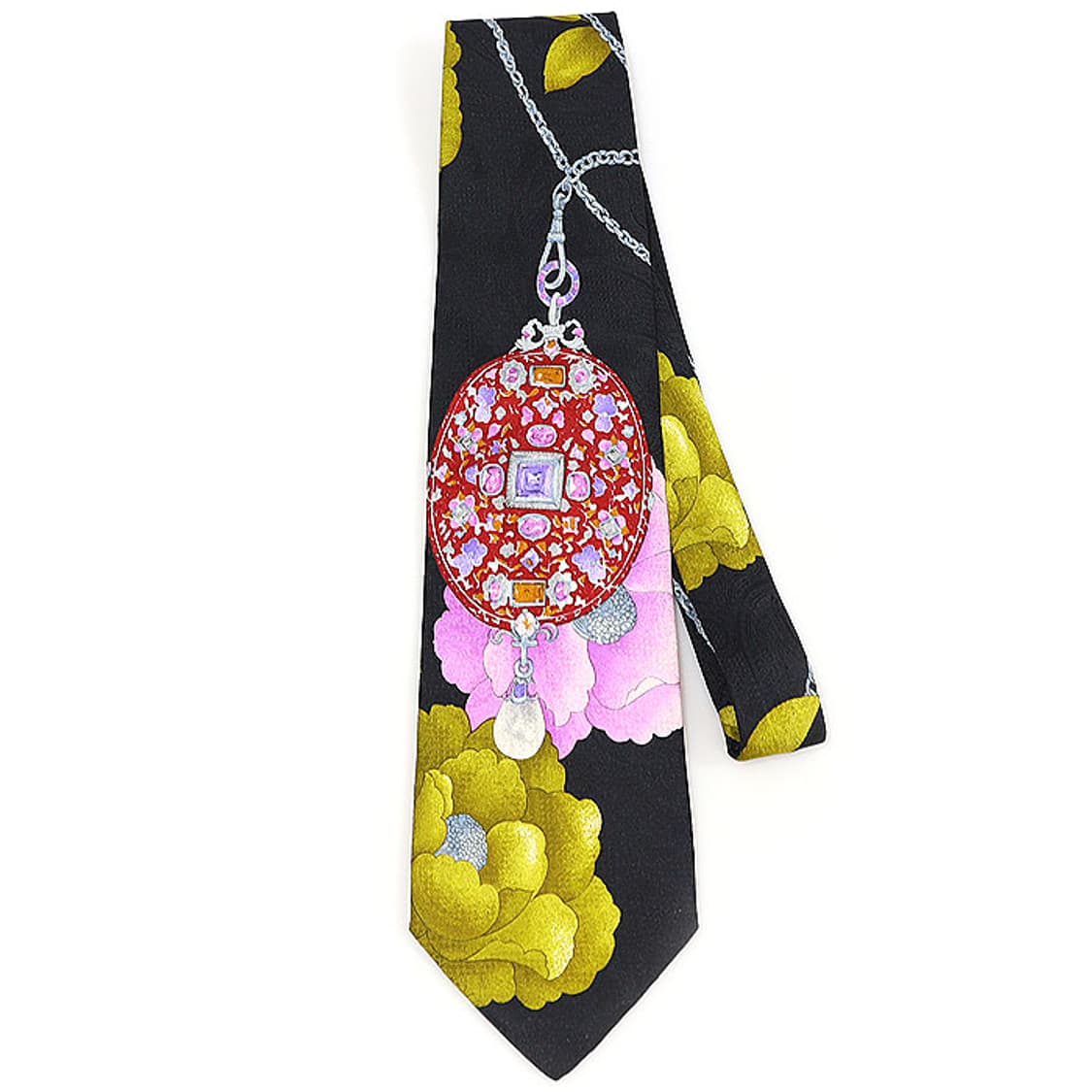 레오나드 100% 실크 블랙 플라워 패턴 넥타이 상품이미지3