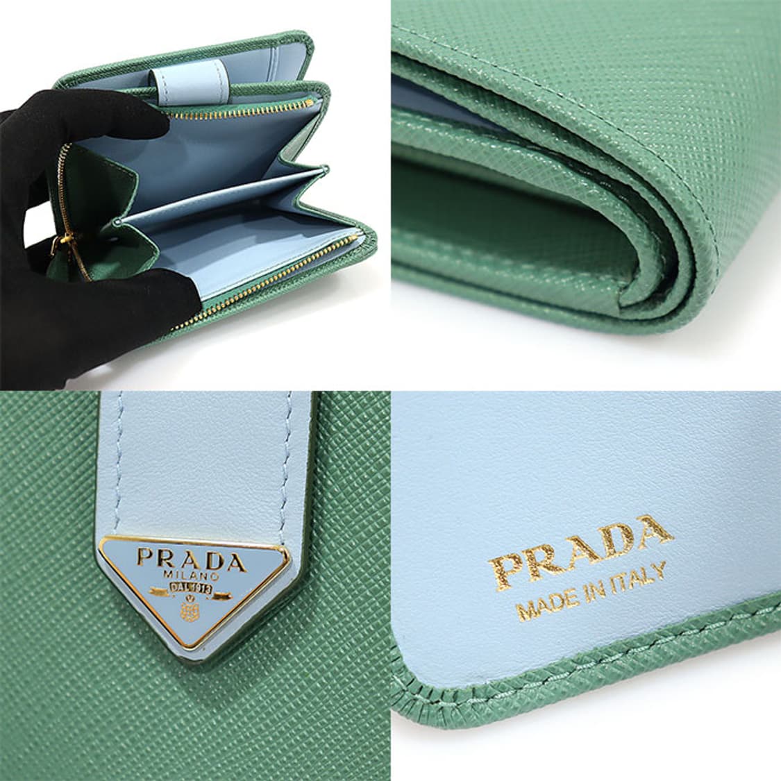프라다 1ML018 그린 블루 트라이앵글 반지갑 상품이미지7