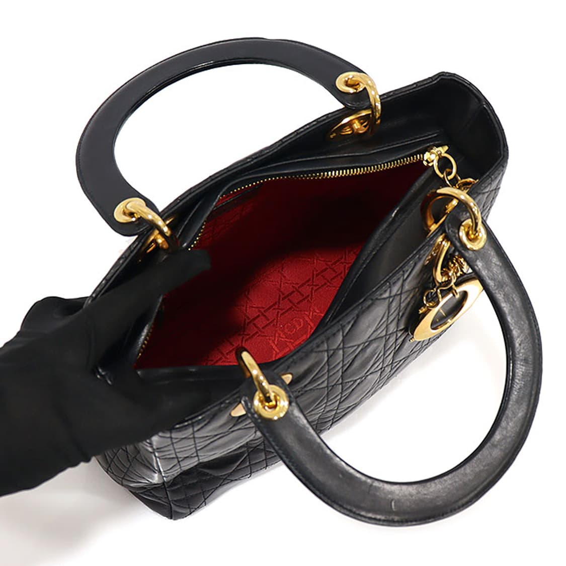 크리스챤디올 블랙 까나쥬 레이디 디올 미듐 토트백 상품이미지5