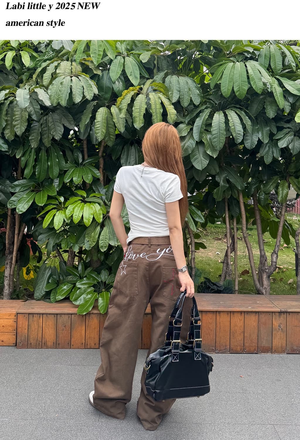 자수 레터링 커브드 팬츠 (브라운) 상품이미지5