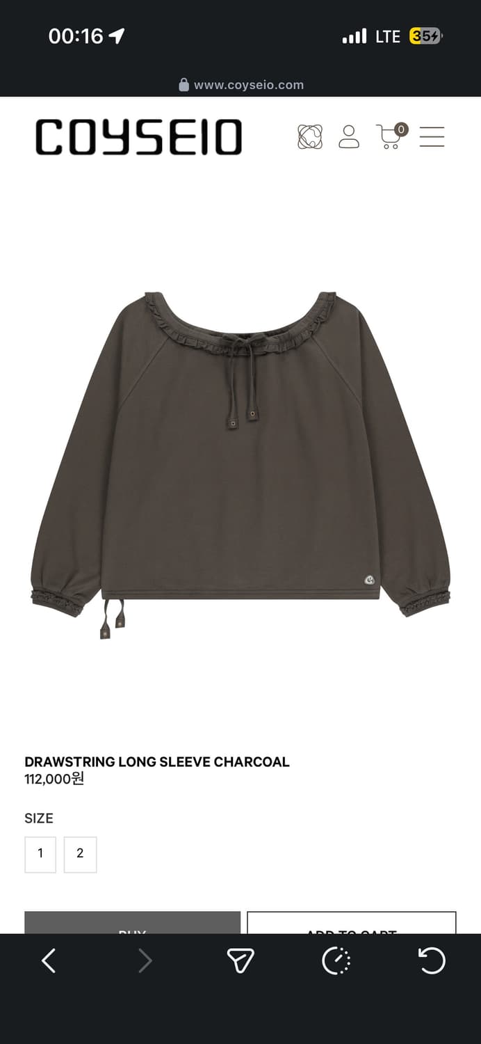 Coyseio DRAWSTRING LONG SLEEVE CHARCOAL1 상품이미지1