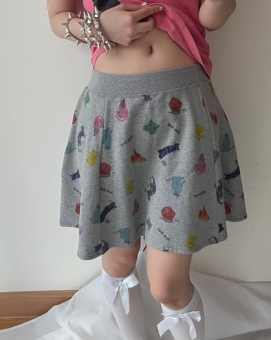 히스테릭 글래머 앤디 워홀 알록달록 고양이 프린팅 플레어 미니 스커트 상품이미지1