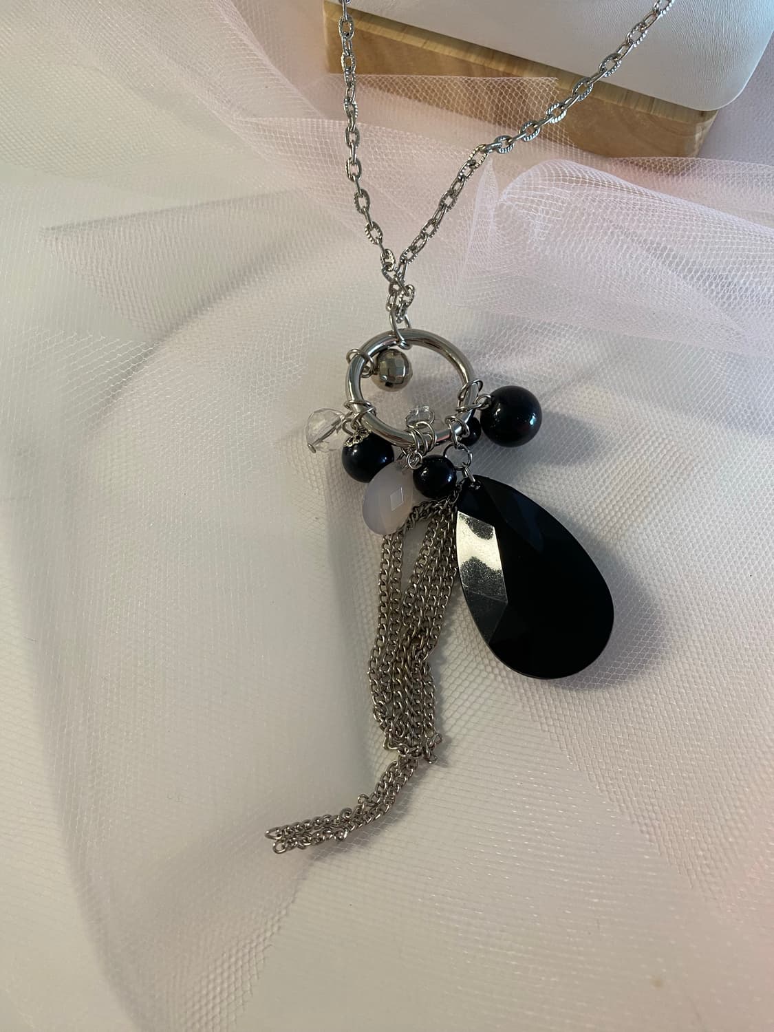 실버 롱체인 드롭 팬던트 네크리스 (반길이 31cm / 팬던트 11cm) 상품이미지4