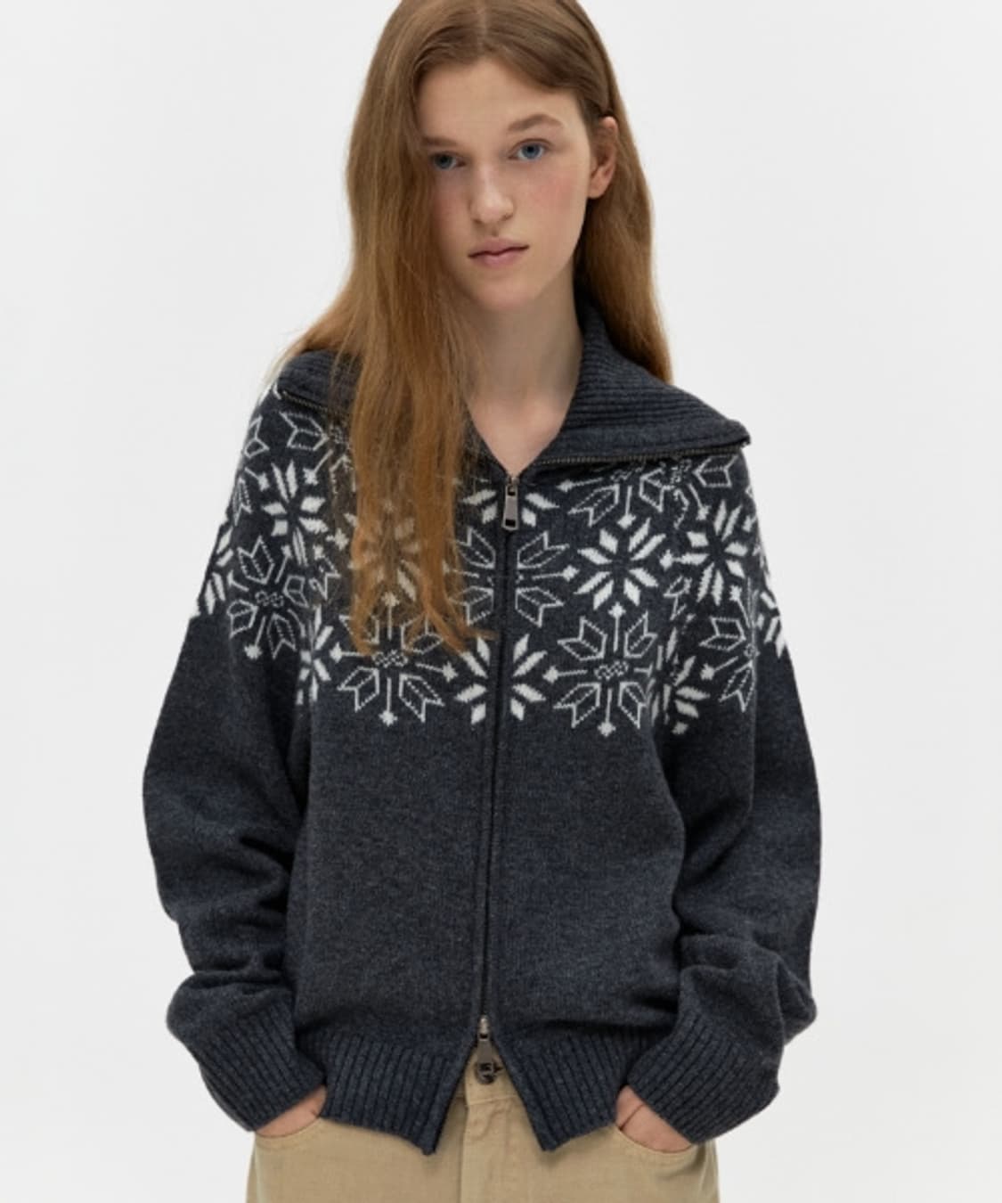 드파운드 자가드 패턴 울 집업 니트 가디건 F depound 상품이미지1