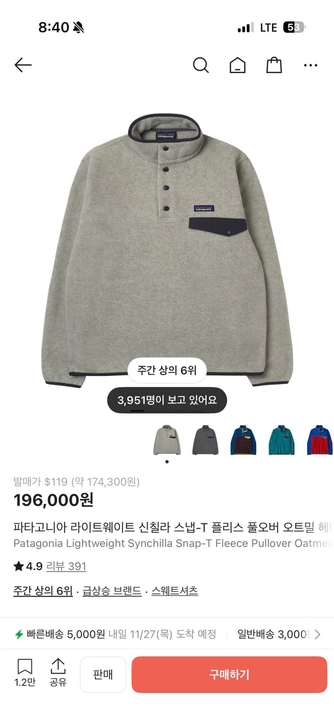 파타고니아 신칠라 라이트 웨이트 상품이미지1