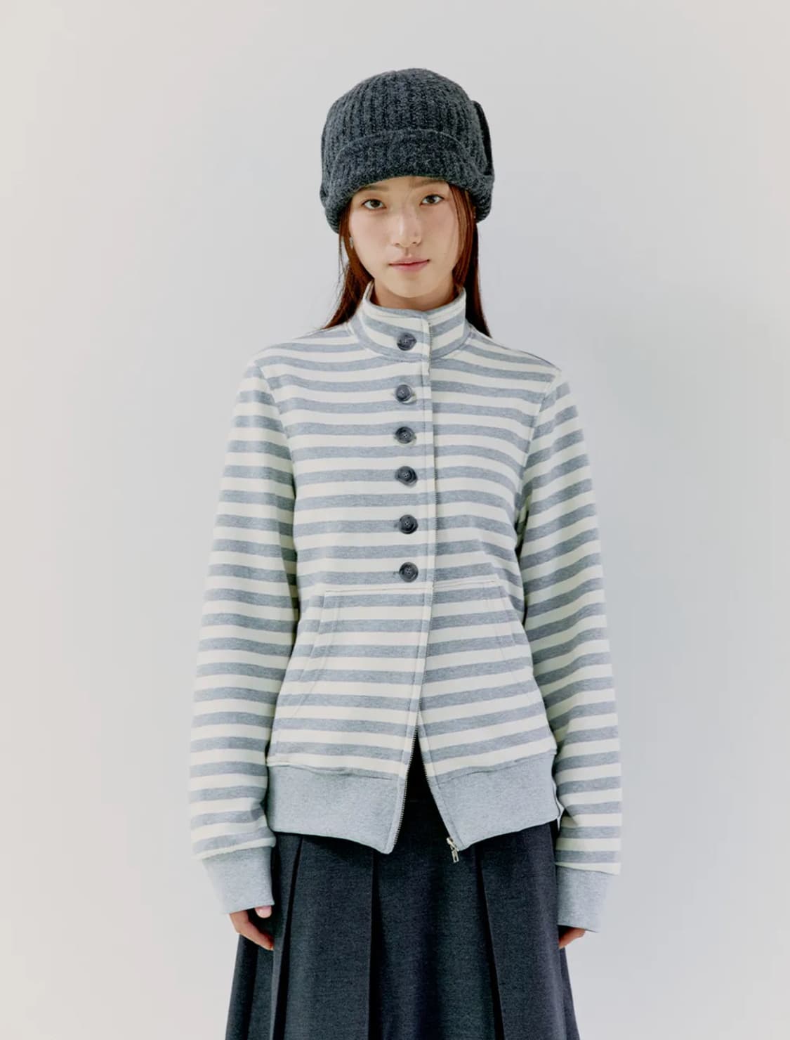 오피쉬 BUTTON STRIPE TWO-WAY ZIP UP MELANGE 상품이미지2