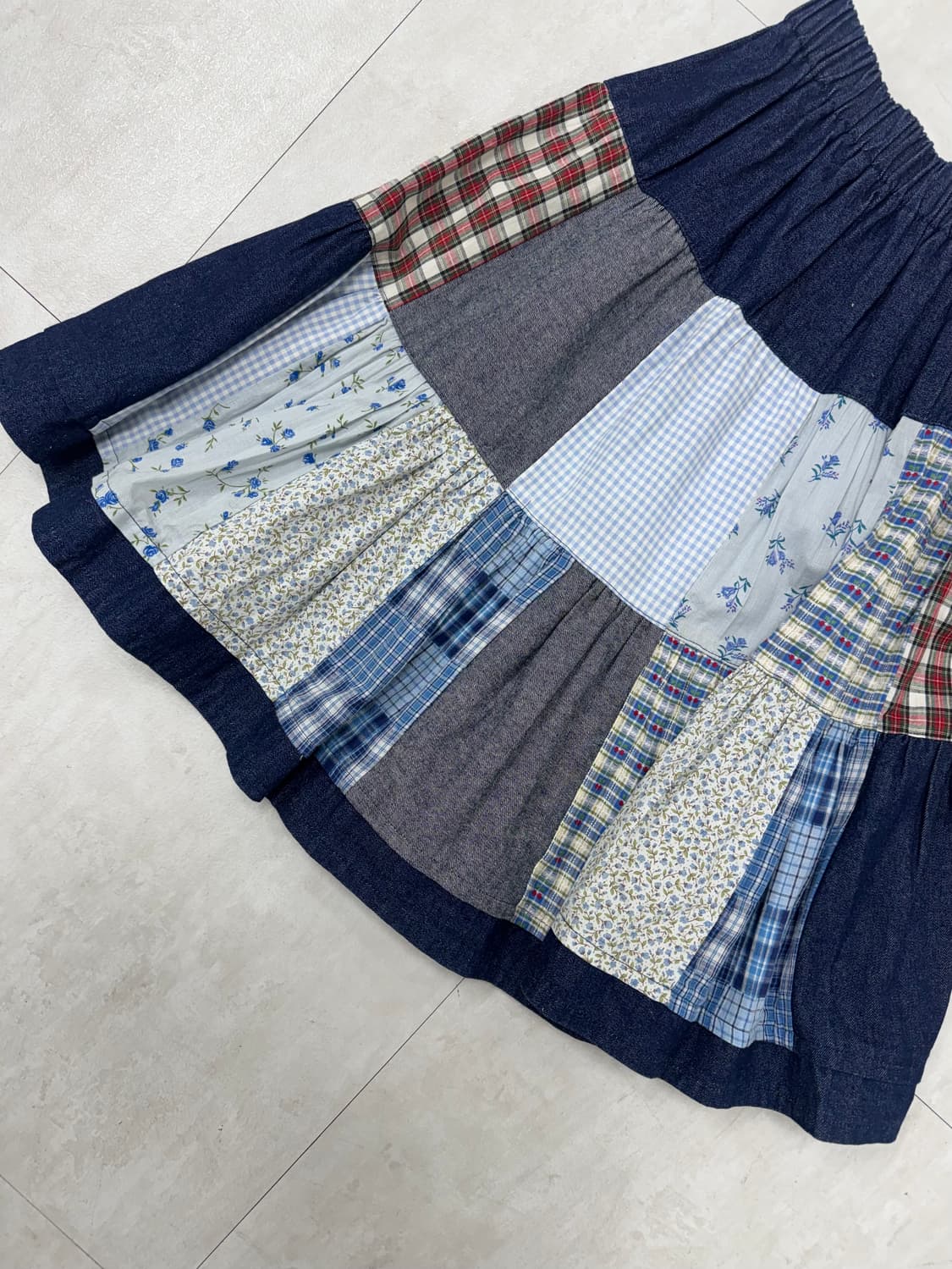 •빈티지 모리히피 패치워크 밴딩 데님 스커트 상품이미지3