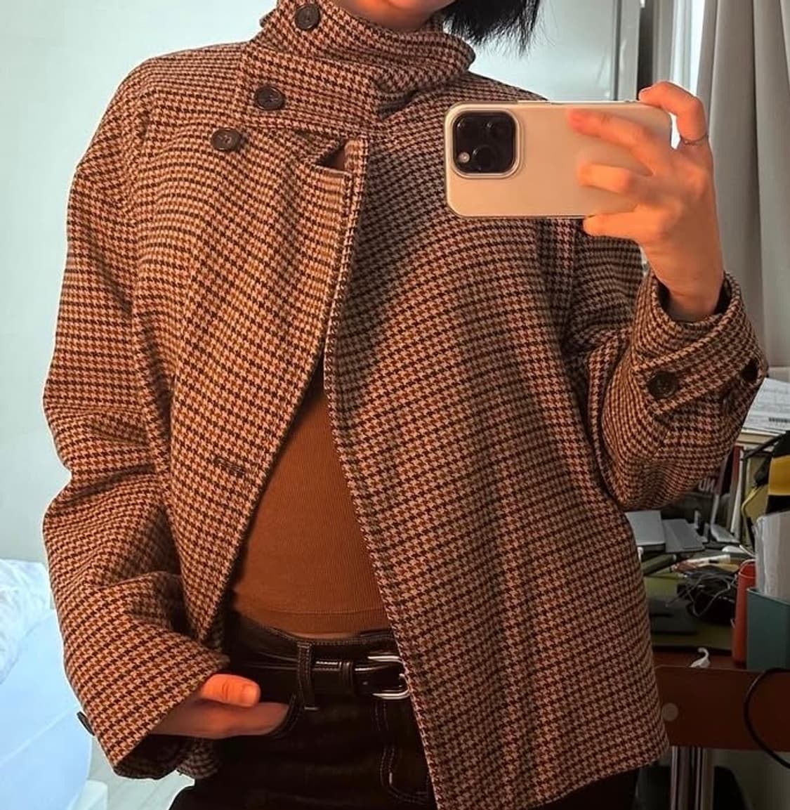 Arket 하이넥 체크 코트 상품이미지2