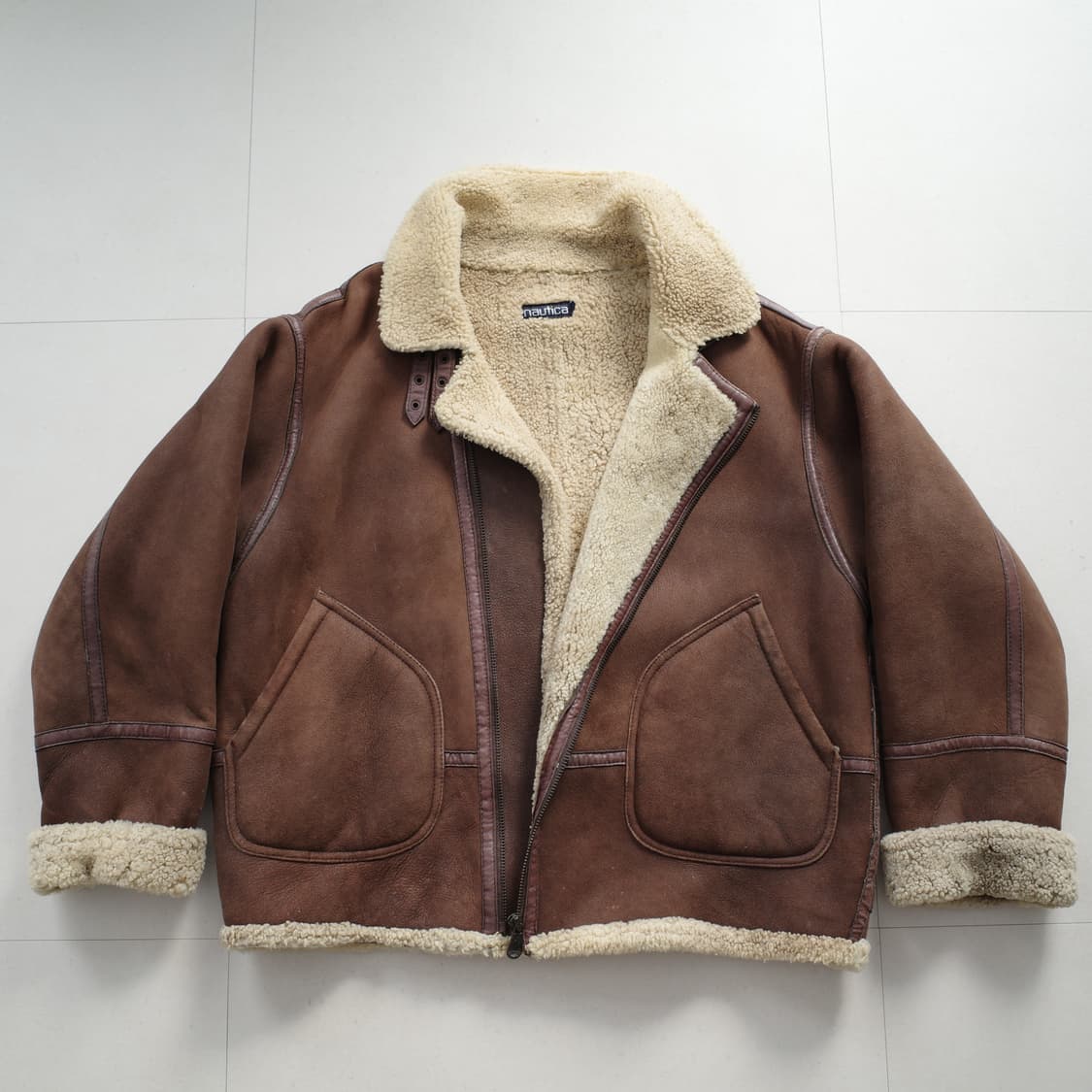 90s 노티카 리얼 양털 스웨이드 가죽 무스탕 무톤 B3 플라이트 자켓 상품이미지1