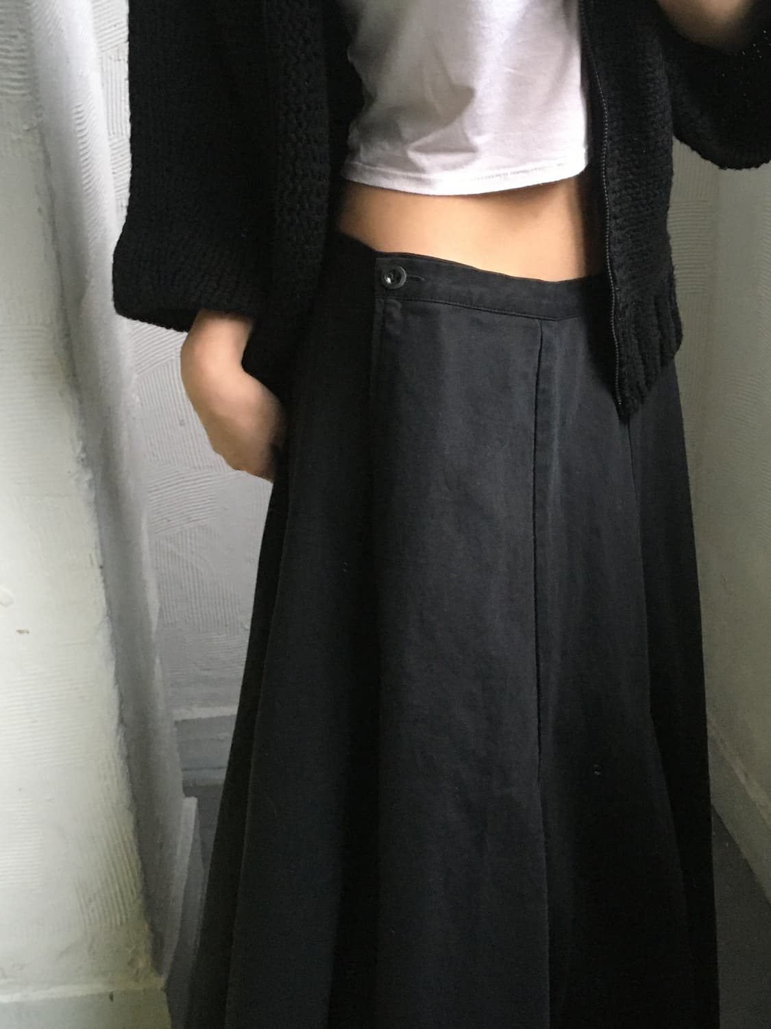 Y’s 요지야마모토 블랙 롱 코튼 스커트 상품이미지1