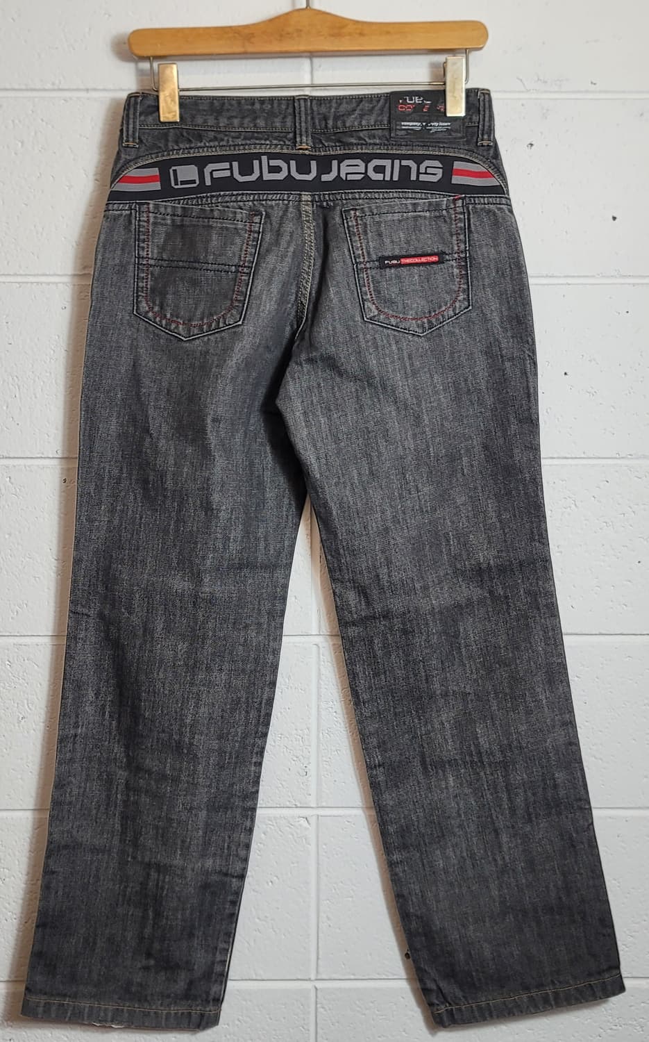 푸부(FUBU, 남여공용) 올드스쿨 흑청(데님) 워싱 바지 판매 상품이미지2
