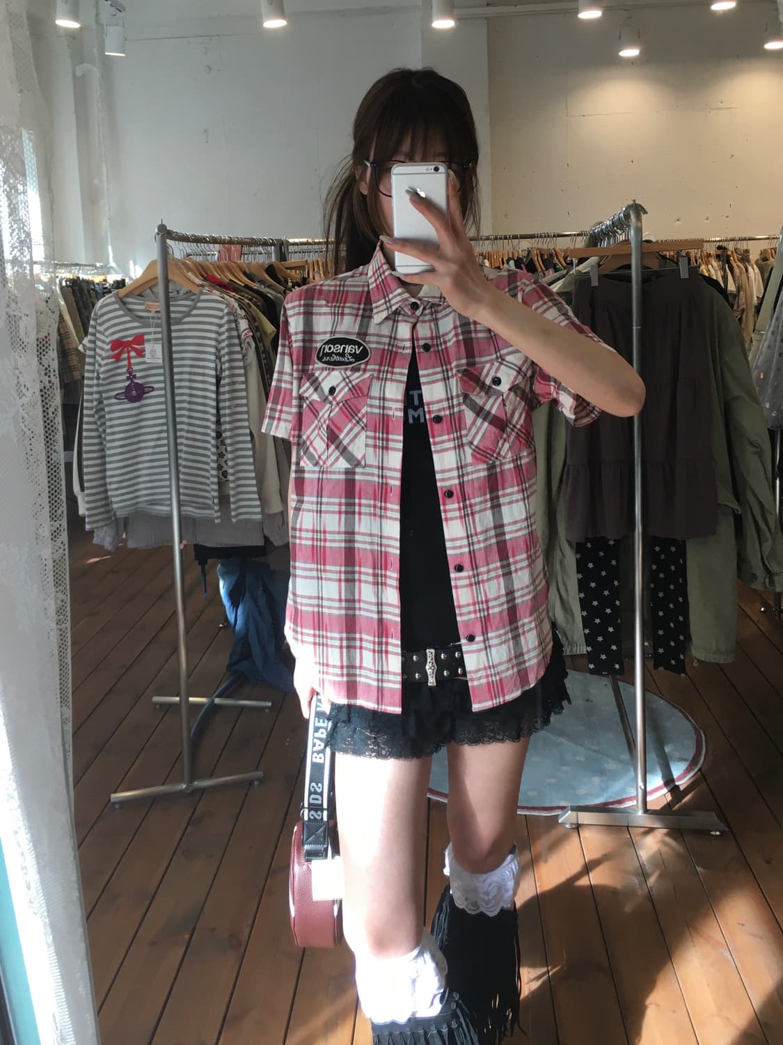 밴슨 핑크 스컬 반팔셔츠 상품이미지2