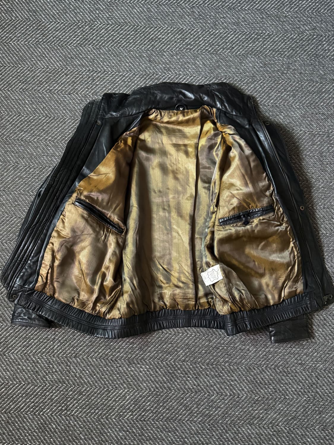 90s 블랙 쉽스킨 레더 모토 봄버 자켓 (105) 상품이미지5