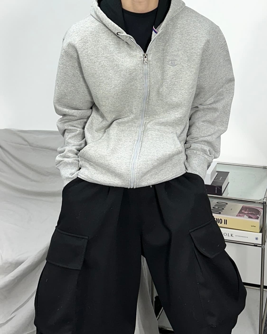 챔피온 그레이 후드집업 L 상품이미지1