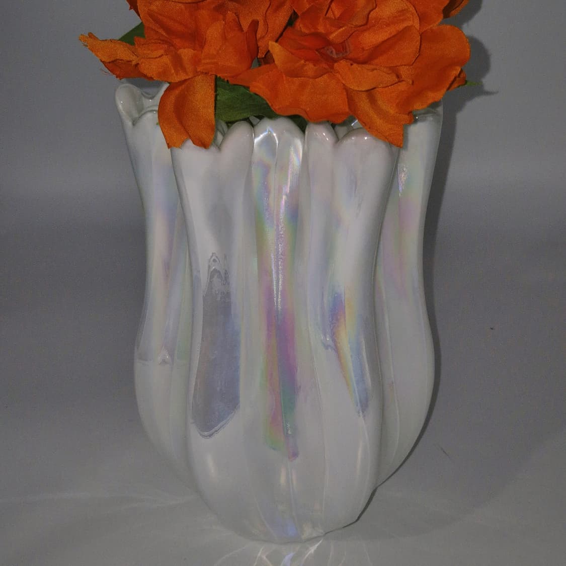80s 쿠라타 아트글라스 진주 오로라 산호 꽃병 상품이미지9