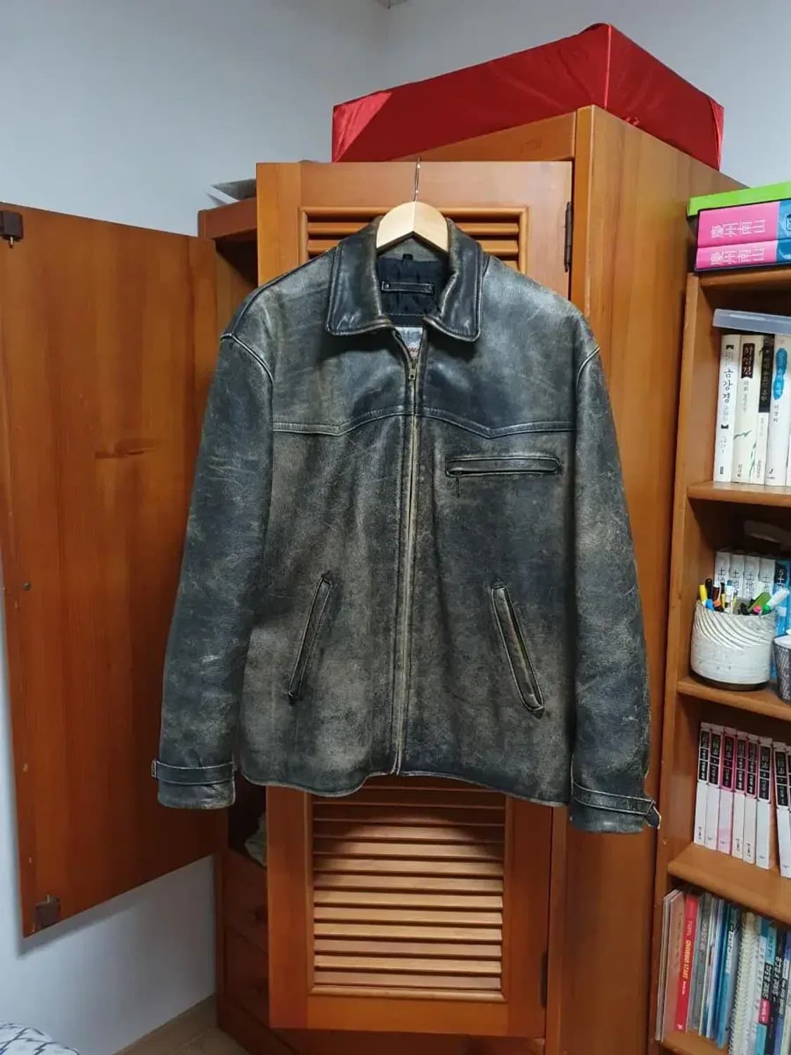 스피드웨어 브라운 빈티지 싱글지퍼 가죽자켓 XL사이즈 상품이미지1