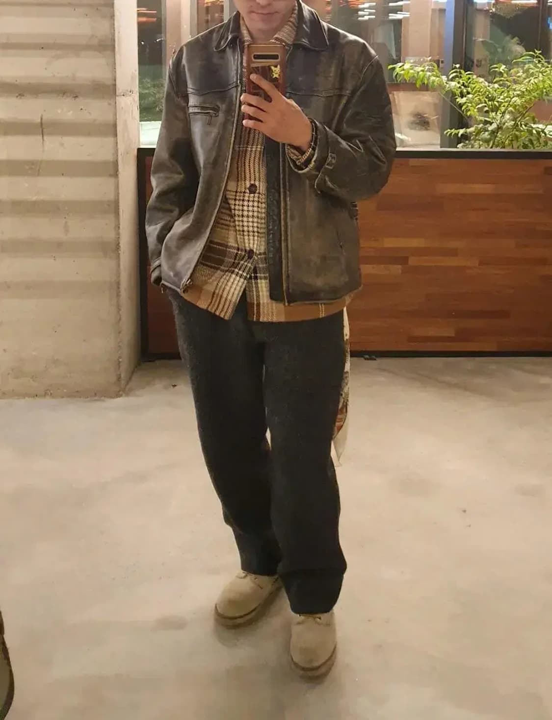 스피드웨어 브라운 빈티지 싱글지퍼 가죽자켓 XL사이즈 상품이미지2