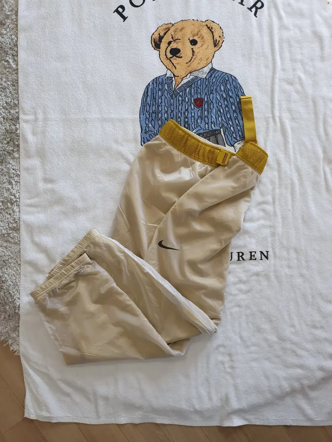 ㅇ바스락소재 박진영 바지 M 나이키 빅 스우시 로고 팬츠 화이트 옐로우 상품이미지2