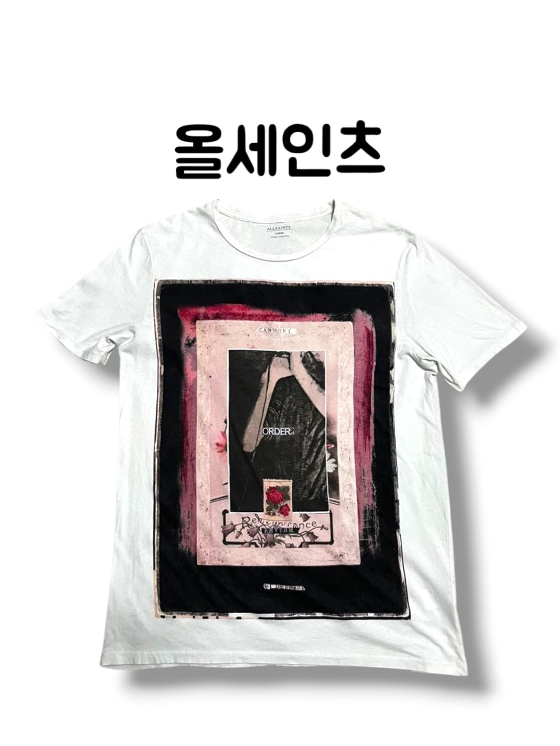 올세인츠 화이트 오더 로즈 빅프린팅 반팔티셔츠 사이즈 L 상품이미지1